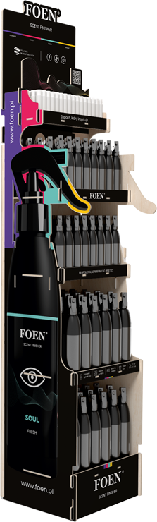 Plywood display stand designed for showcasing perfumes, featuring a sleek and elegant design