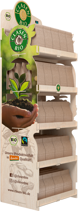 A display stand made of plywood designed for showcasing items, with a humorous or playful name